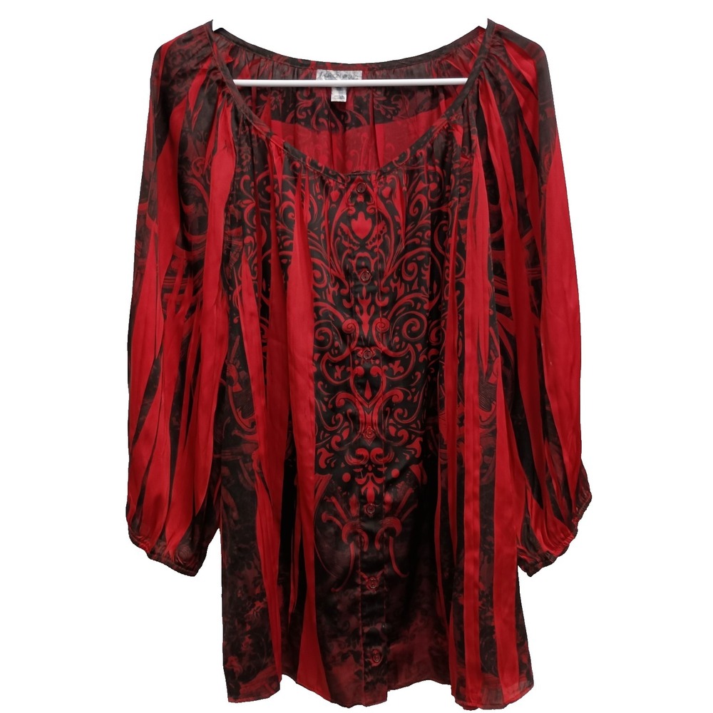 Vintage Fashion Bug Womens Blouse Top Size 2X‎ Red Paisley Whimsygoth BOHO